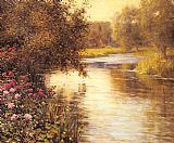 River Canvas Paintings - Spring Blossoms along a Meandering River